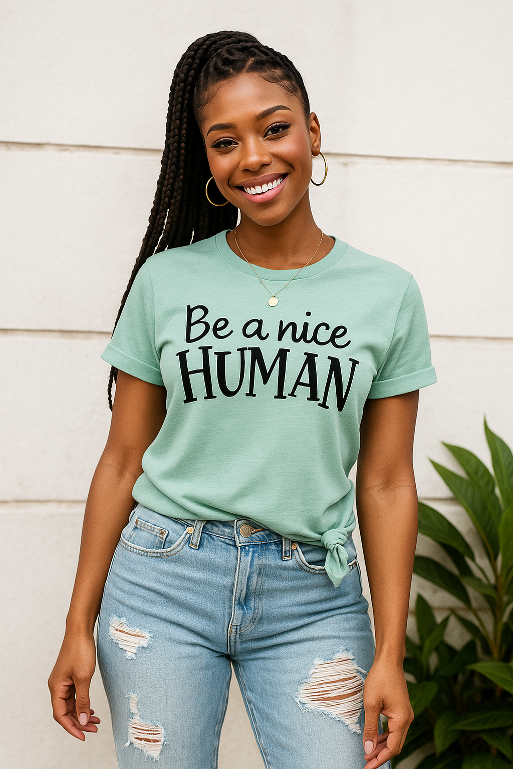 Trendy women"s streetwear t-shirt in mint green with positive quote