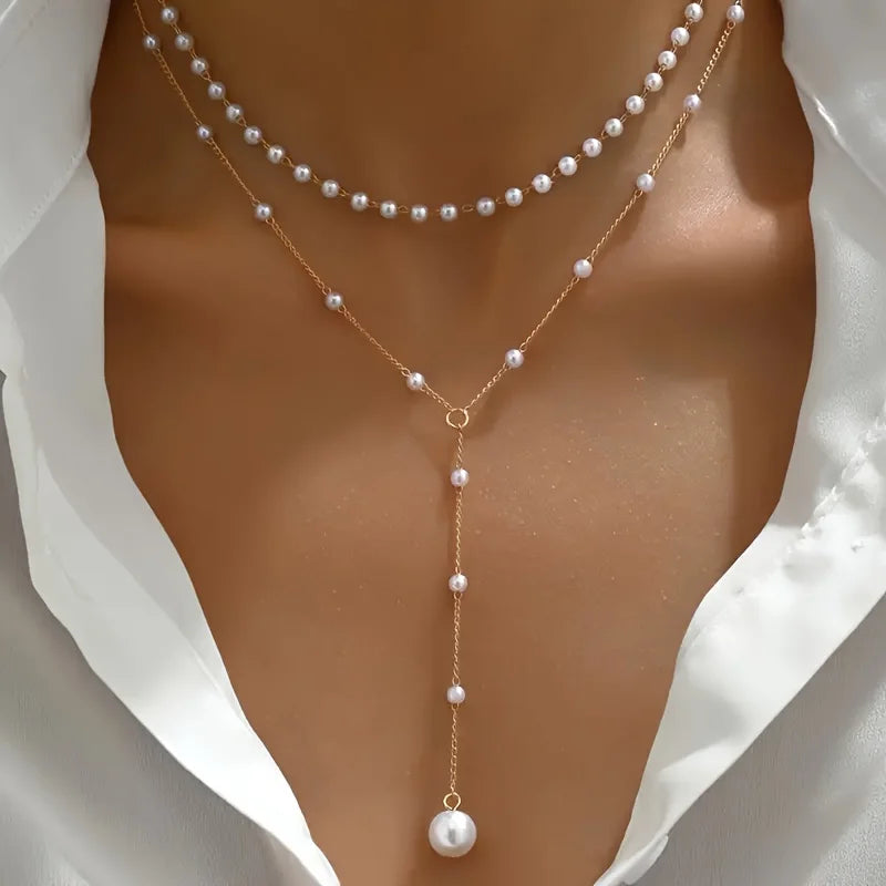 Layered gold pearl necklace -Drip Nation accessories collection